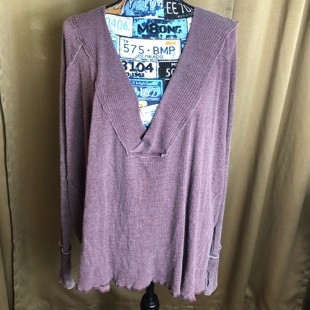 We The Free V Neck Loose Purple Shoulder Sweater